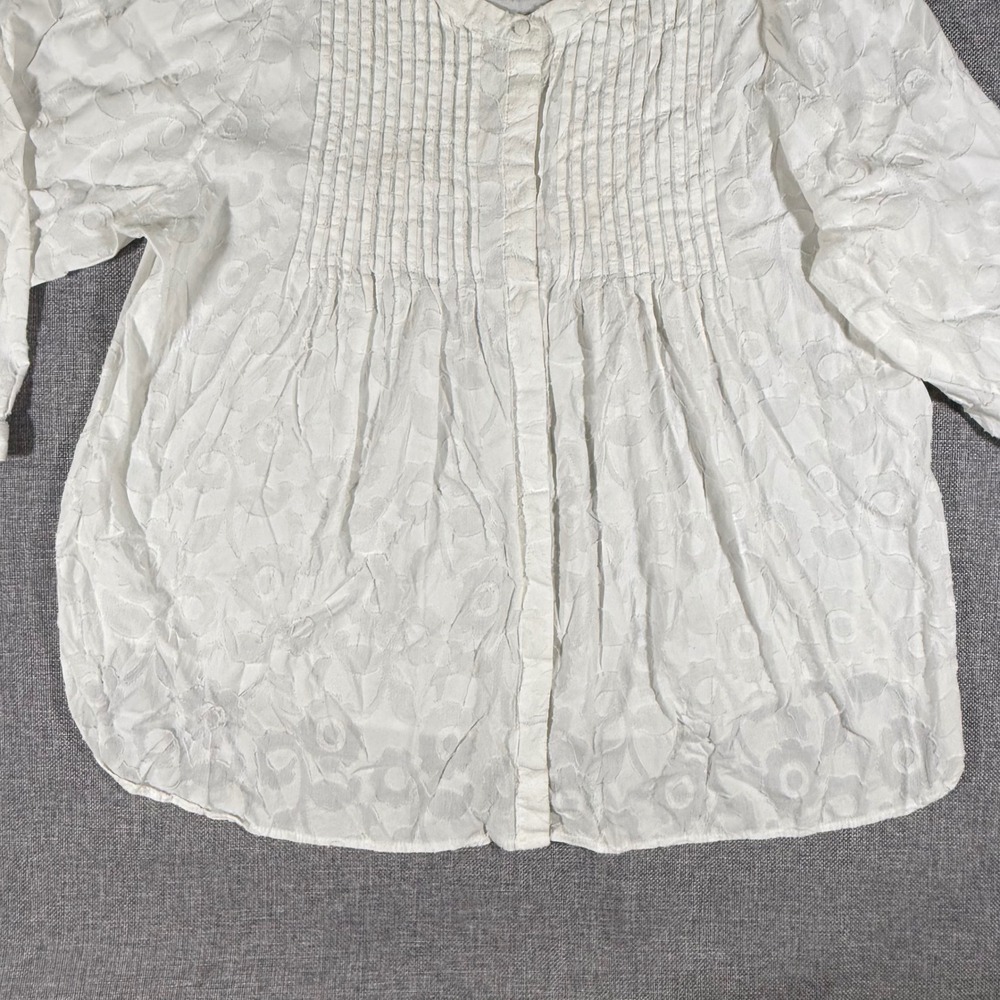 Hester & Orchard Floral Eyelet Blouse Women Large White Pintuck Boho Cottagecore - Picture 4 of 13